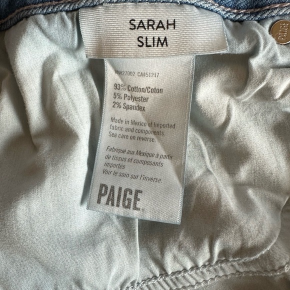 PAIGE Denim Sarah Slim Straight Distressed Jeans Size 34 - Picture 11 of 14